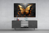 Golden Butterfly panel catching lamp light to reveal its cinematic glow