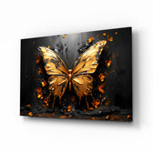 Golden Butterfly glass wall art displayed above a vanity in a dressing room