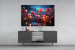 Magical Poppies panel catching lamp light to reveal its cinematic glow