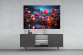 Magical Poppies panel catching lamp light to reveal its cinematic glow