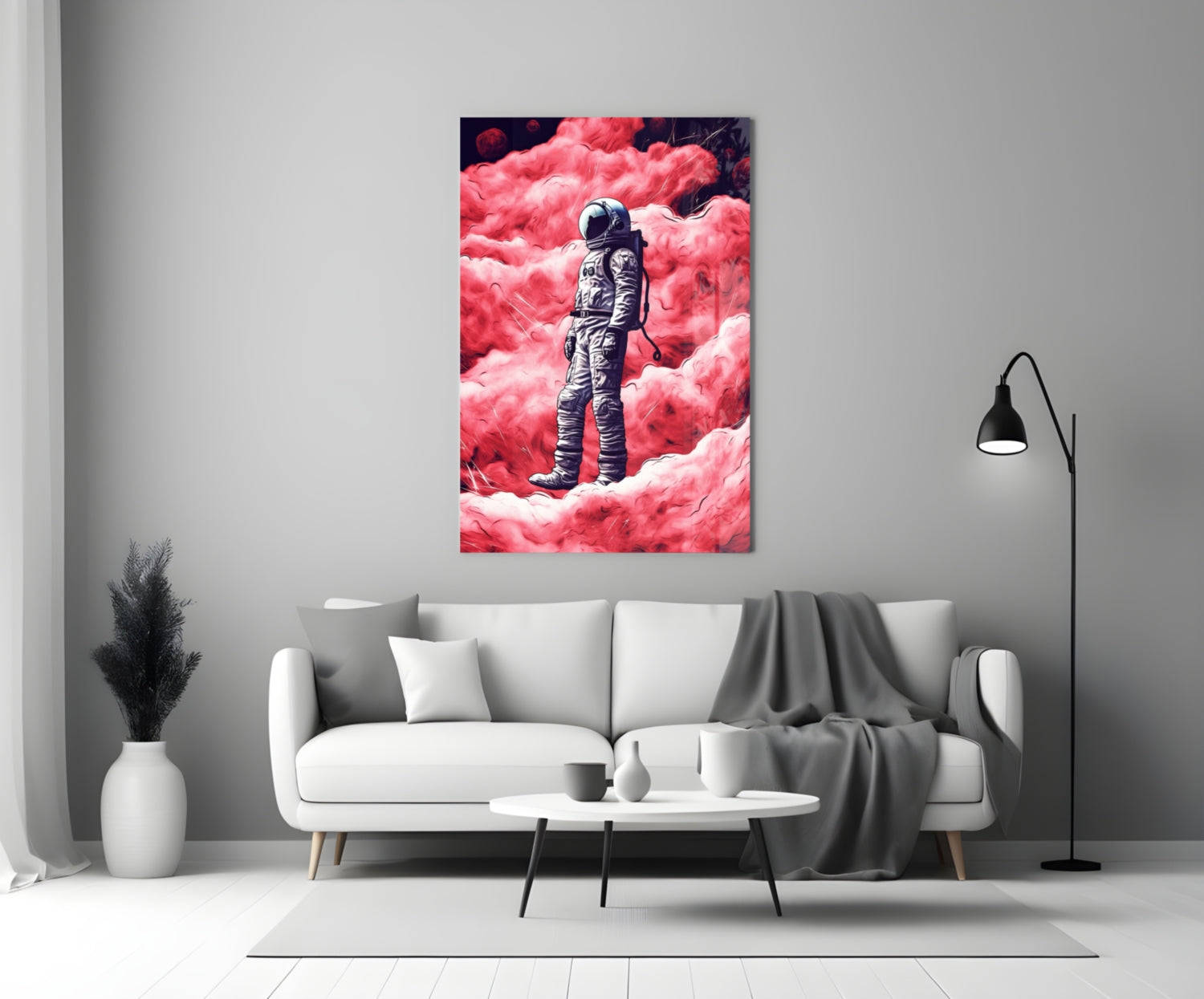Astronaut on a Pinky Planet Glass Wall Art || Designer Collection.