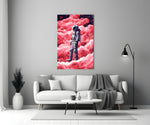 Astronaut on a Pinky Planet close-up showing scarlet cloud landscape