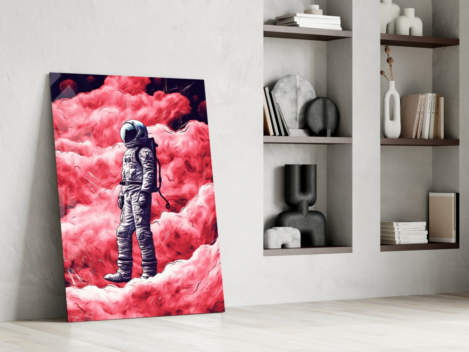 Astronaut on a Pinky Planet Glass Wall Art || Designer Collection.