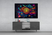 Bitcoin panel catching lamp light to reveal its cinematic glow