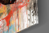 Fighter-tribute artwork anchoring a wall with scarlet-and-graphite palette