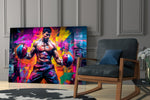 Boxing glass print enhancing a den with statement firepower