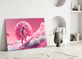Pinky Space close-up showing astronaut surfing pink wave