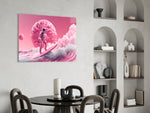 Pinky Space panel adding editorial drama to a hallway