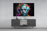 Einstein panel catching lamp light to reveal its cinematic glow