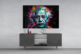 Einstein panel catching lamp light to reveal its cinematic glow
