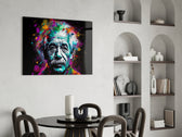 Einstein panel adding editorial drama to a hallway