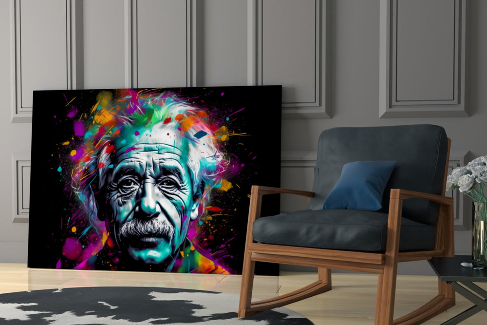 Einstein glass print enhancing a den with statement intellect