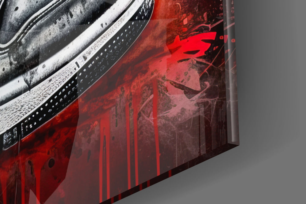 Sneakerhead artwork anchoring a wall with scarlet-and-grunge palette