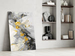 Marble glass print enhancing a den with statement glamour