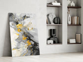 Marble glass print enhancing a den with statement glamour