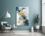 Marble glass wall art styled above a sideboard in a foyer