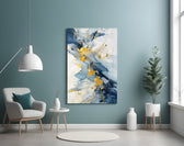 Marble glass wall art styled above a sideboard in a foyer