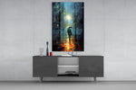 Alone panel catching lamp light to reveal its painterly depth