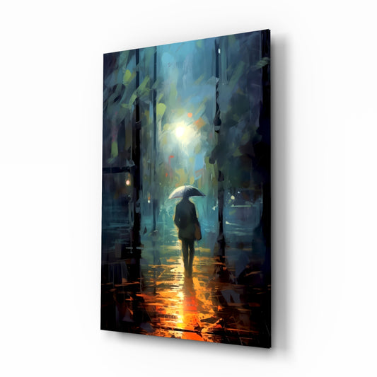Alone glass wall art displayed above a leather chair in a study