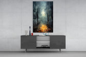 Into Mystery panel catching lamp light to reveal its painterly depth