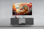 Dragon panel catching lamp light to reveal its painterly depth
