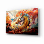 Dragon glass wall art displayed above a leather chair in a study