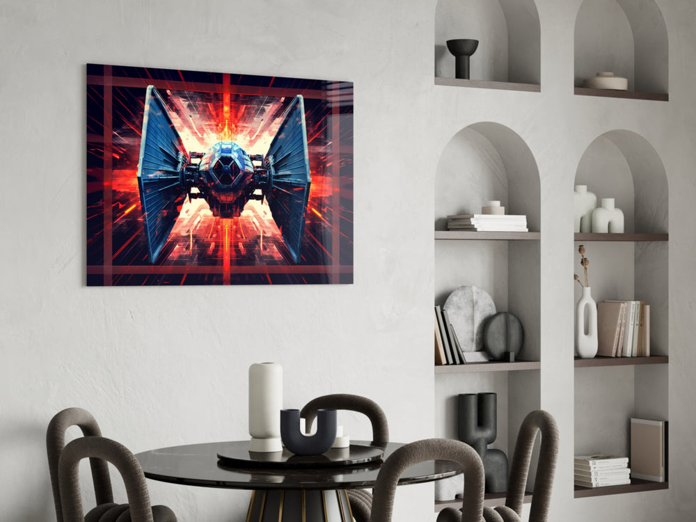 Tie Fighter panel adding editorial drama to a hallway