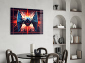 Tie Fighter panel adding editorial drama to a hallway