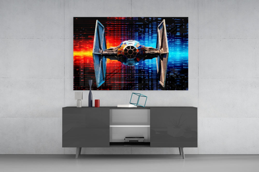 Tie Fighter panel catching lamp light to reveal its cinematic glow