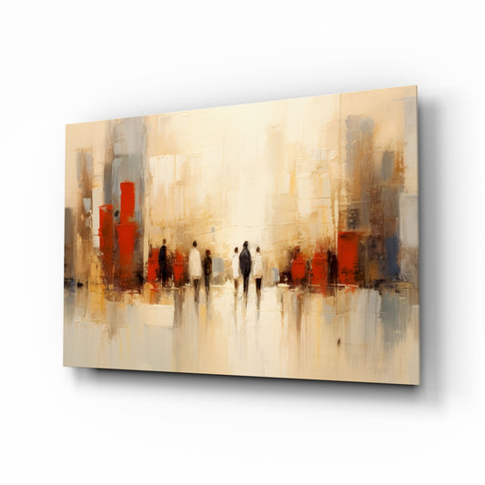City Silhouette glass wall art displayed above a leather chair in a study