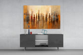 Silhouettes panel catching lamp light to reveal its painterly depth
