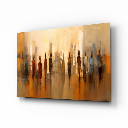 Silhouettes glass wall art displayed above a leather chair in a study