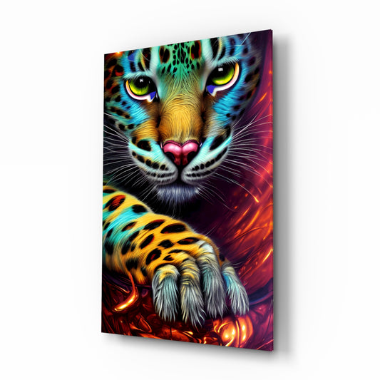 Sneaking glass wall art displayed above a desk in a teen room