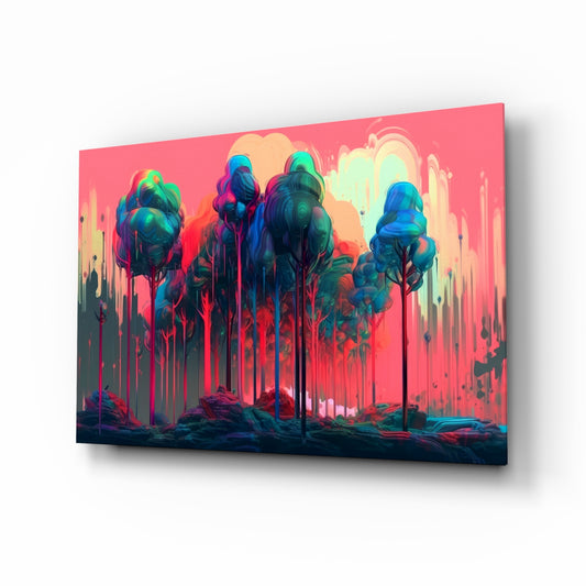 Forest of Colors glass wall art displayed above a desk in a teen room