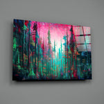 Oil-neon panel bringing cinematic glow to a creative office