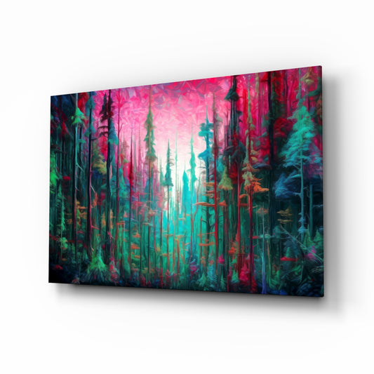 Forest of Colors glass wall art displayed above a desk in a teen room