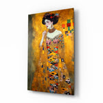Klimt Style glass wall art displayed above a console in a hotel-style lobby