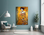 Klimt Style glass wall art styled above a sideboard in a foyer