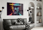 Heisenberg glass wall art styled above a sideboard in a media room