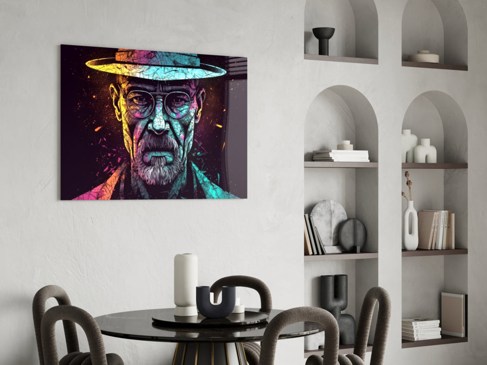 Heisenberg panel adding editorial drama to a hallway
