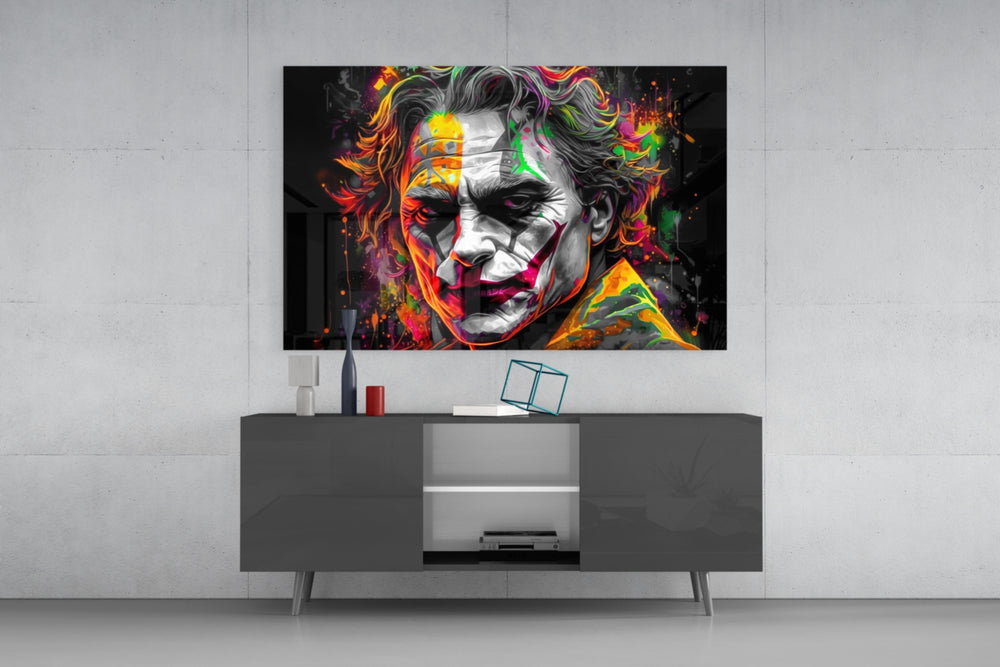 Joker panel catching lamp light to reveal its cinematic glow