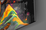 Antihero-muse artwork anchoring a wall with citrus-and-emerald palette