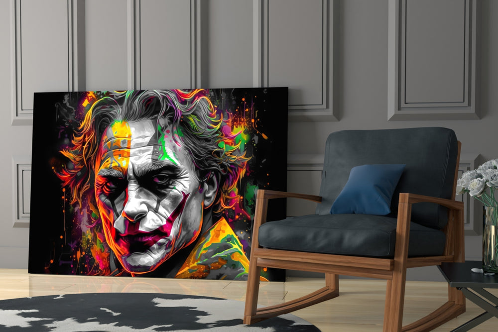 Joker glass print enhancing a den with statement firepower