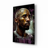 Kobe glass wall art displayed above a leather sofa in a man cave