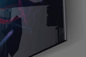 Fantasy-marine artwork anchoring a wall with magenta-and-indigo palette