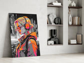 Music Girl glass print enhancing a media room with statement playfulness