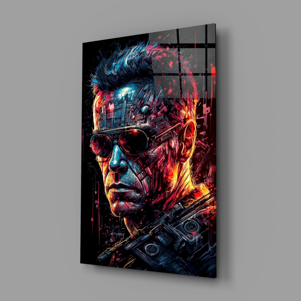 Pop-cyborg panel bringing cinematic glow to a gaming den