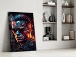 Mechanic Face glass print enhancing a den with statement firepower
