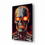 Mechanic Face glass wall art displayed above a leather sofa in a man cave