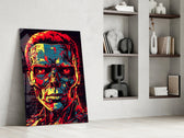 Mechanic Face glass print enhancing a den with statement firepower